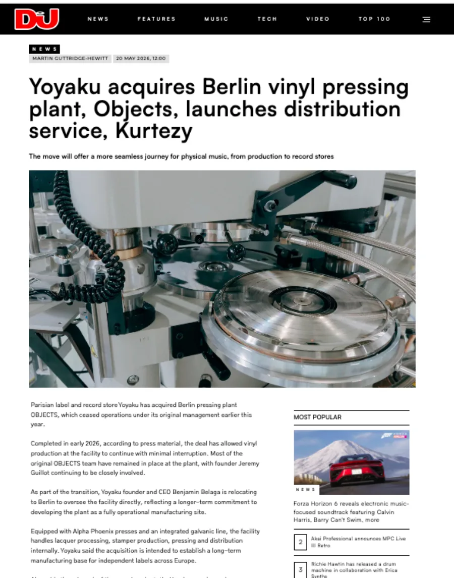 DJ Mag UK — Yoyaku acquires Berlin vinyl pressing plant Objects