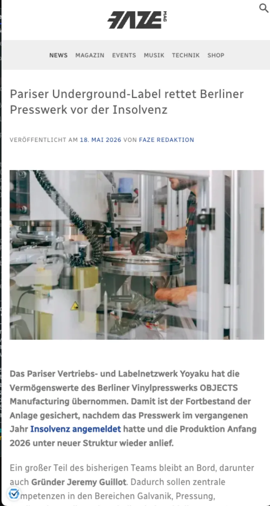 FAZEmag — Pariser Underground-Label rettet Berliner Presswerk