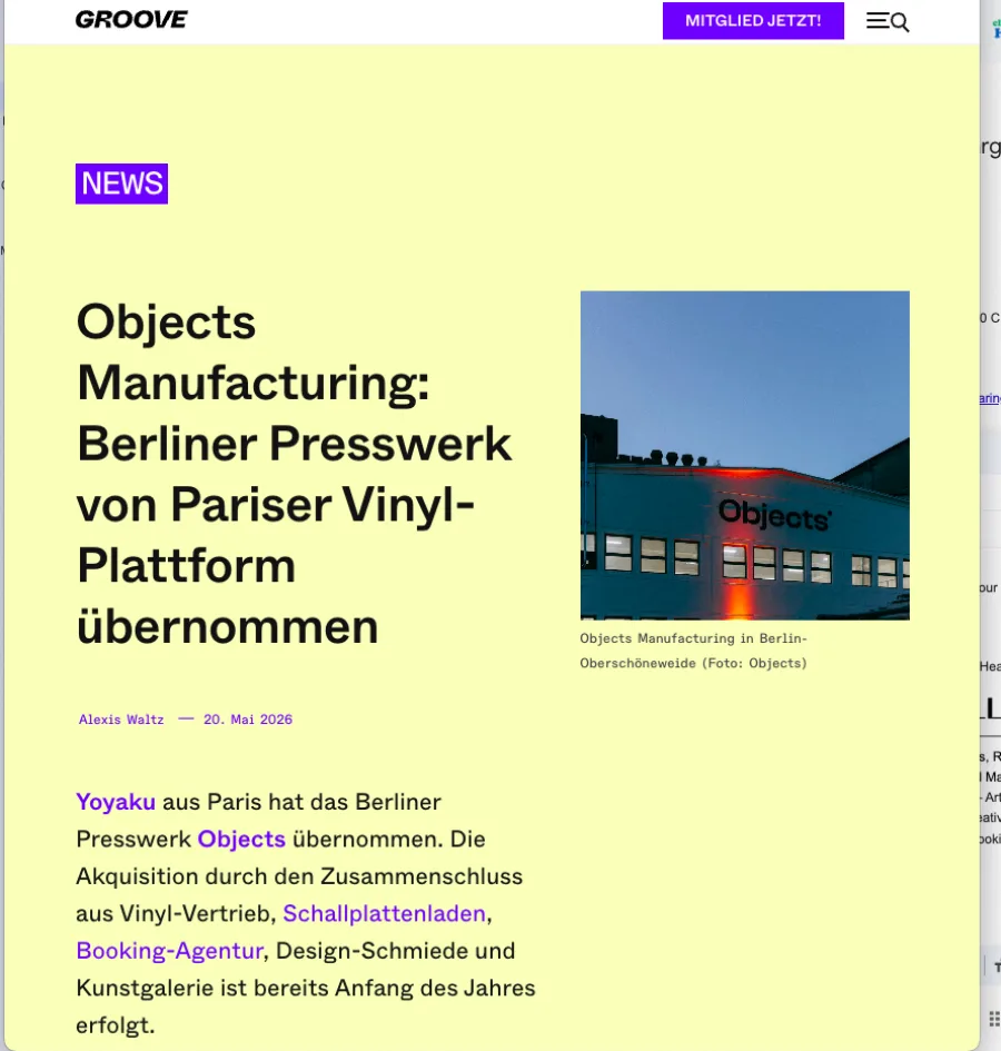Groove — Objects Manufacturing Berliner Presswerk uebernommen