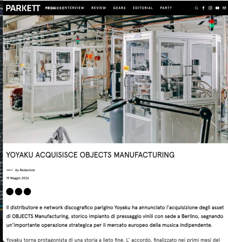 Parkett Channel — Yoyaku acquisisce Objects Manufacturing